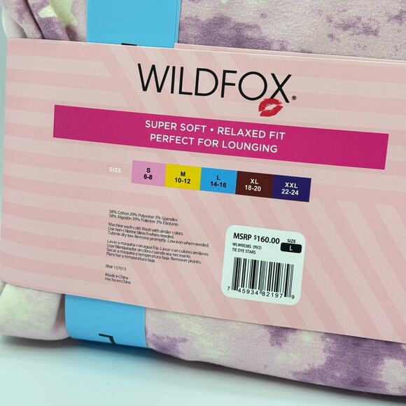 WILDFOX Purple Cream Tie Dye Relaxed Fit Soft Sweatshirt & Shorts Lounge Set L - Picture 4 of 7